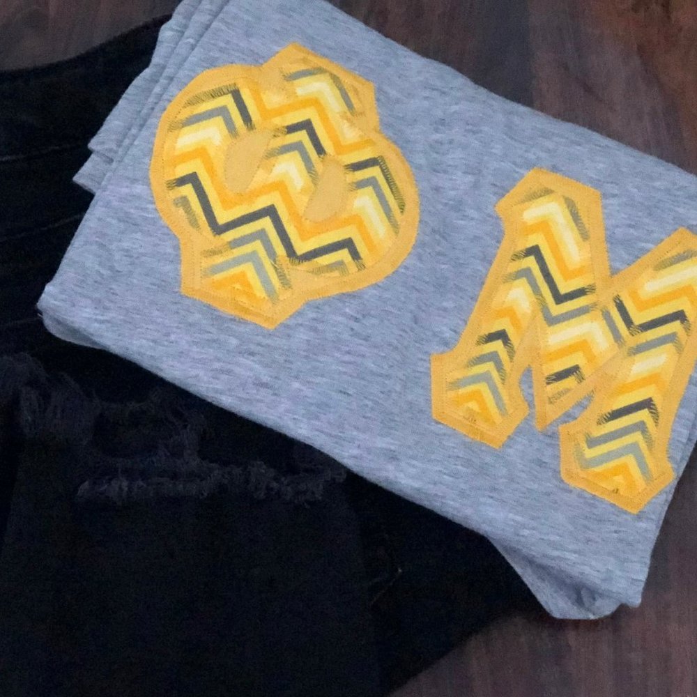Phi Mu Letters in Yellow and Gray